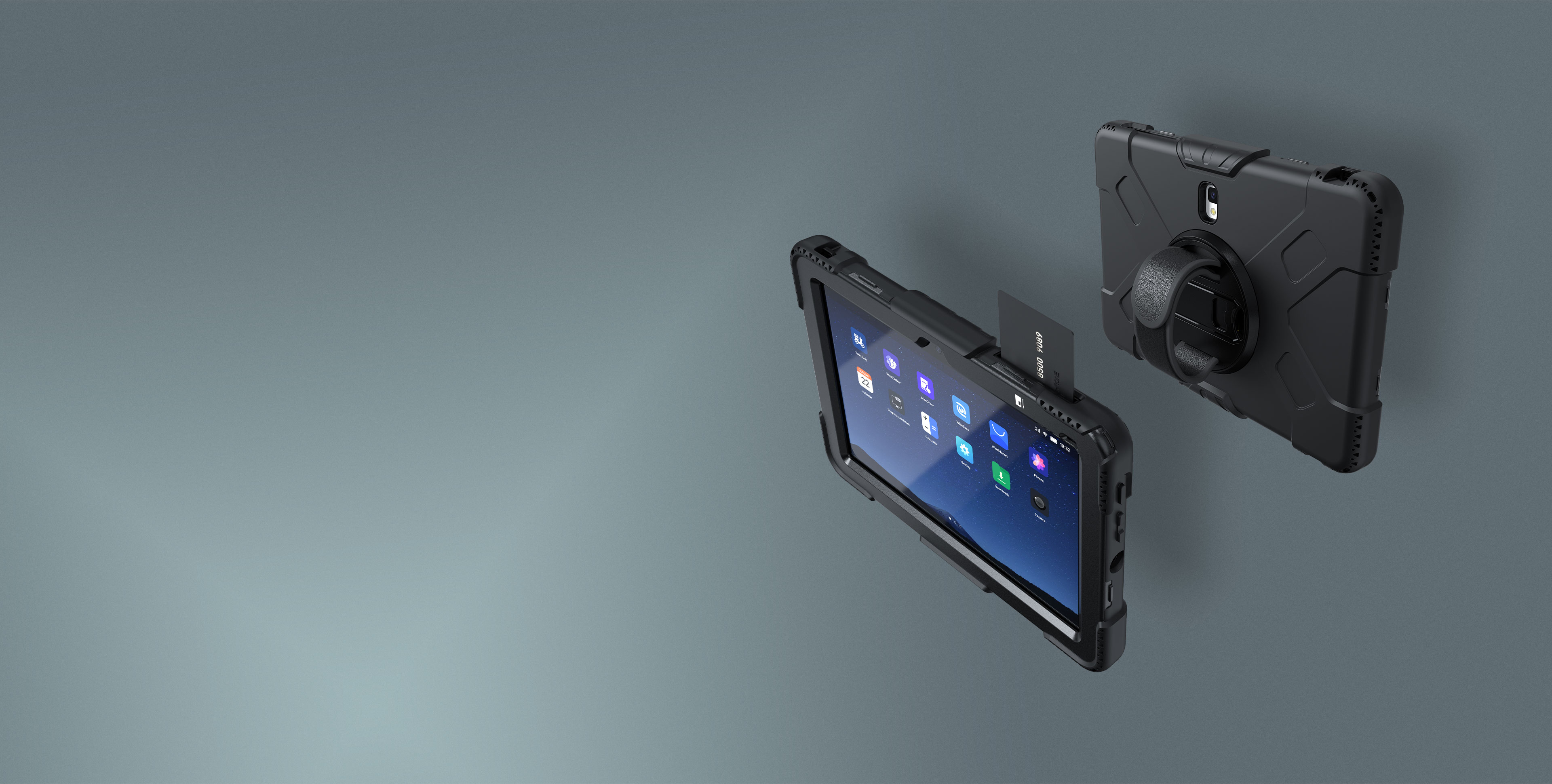 T2 tablet terminal in a rugged case with hand strap