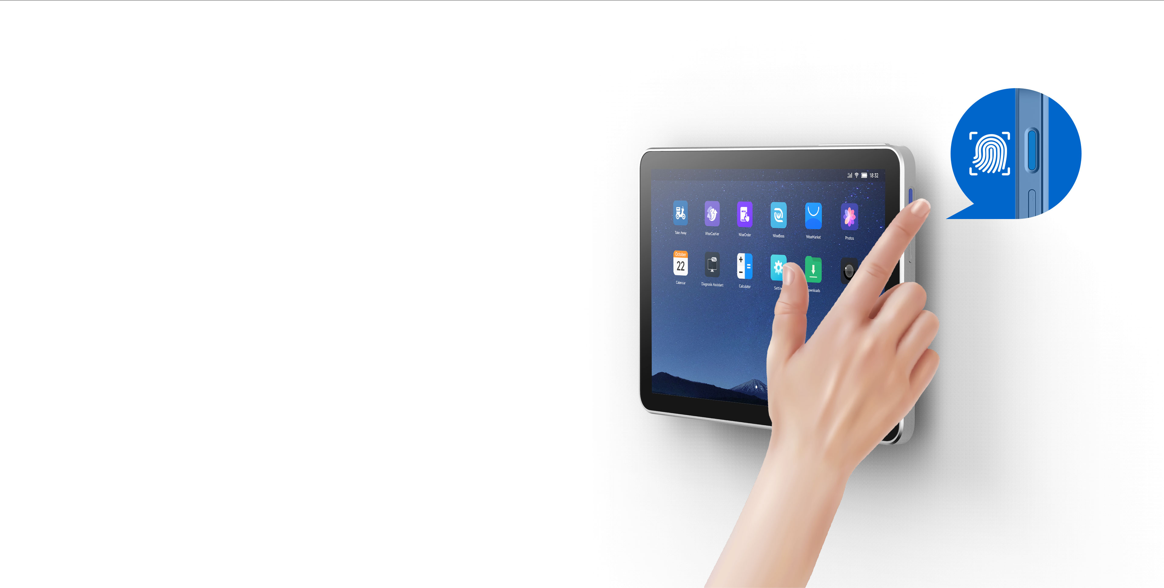 T2 tablet terminal with tap-on-glass and fingerprint reader