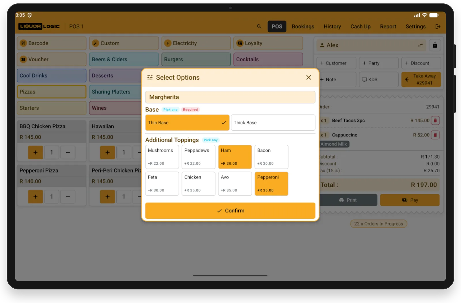 Android tablet — order with modifiers