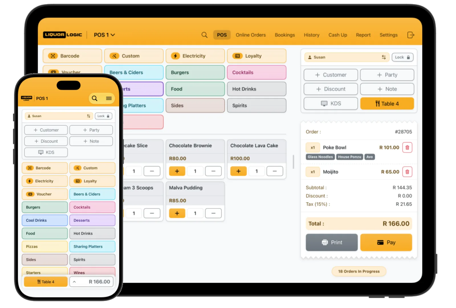 iPad and iPhone side by side — POS screen